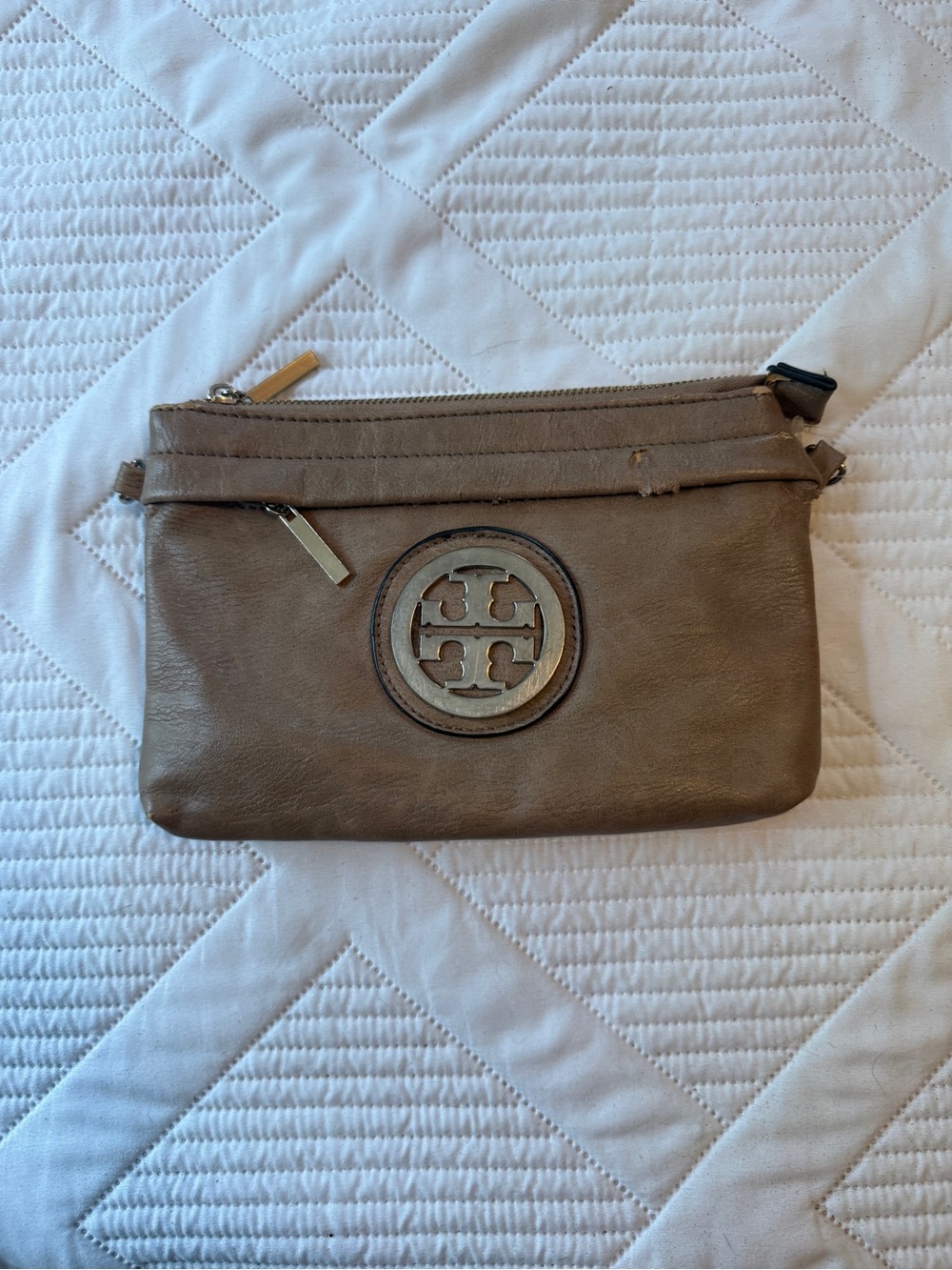 Tory Burch Taupe Leather Wristlet Crossbody